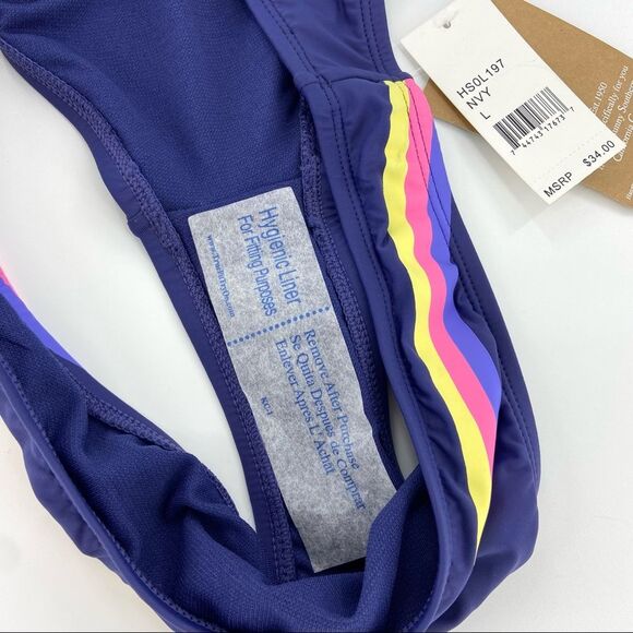 Hobie Navy Hipster Heritage Striped Cheeky Bikini Bottom Large - Picture 6 of 10